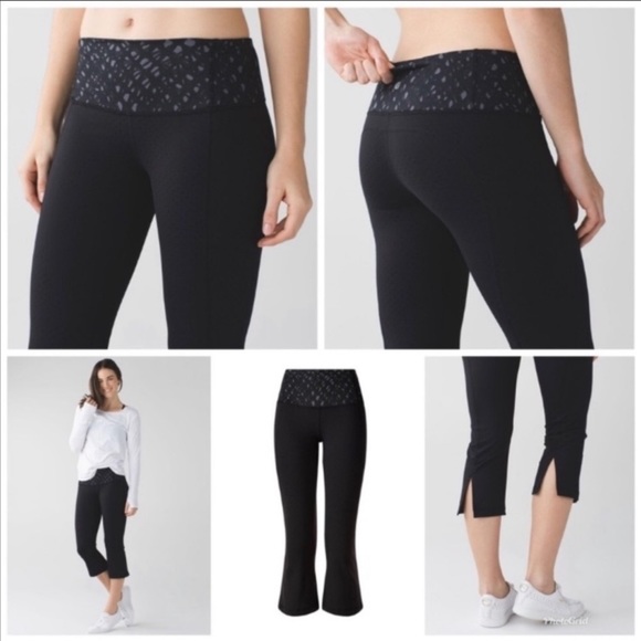 LULULEMON Leggings Gather and Crow Crop Black Dotted Luon size 4 - Picture 2 of 5